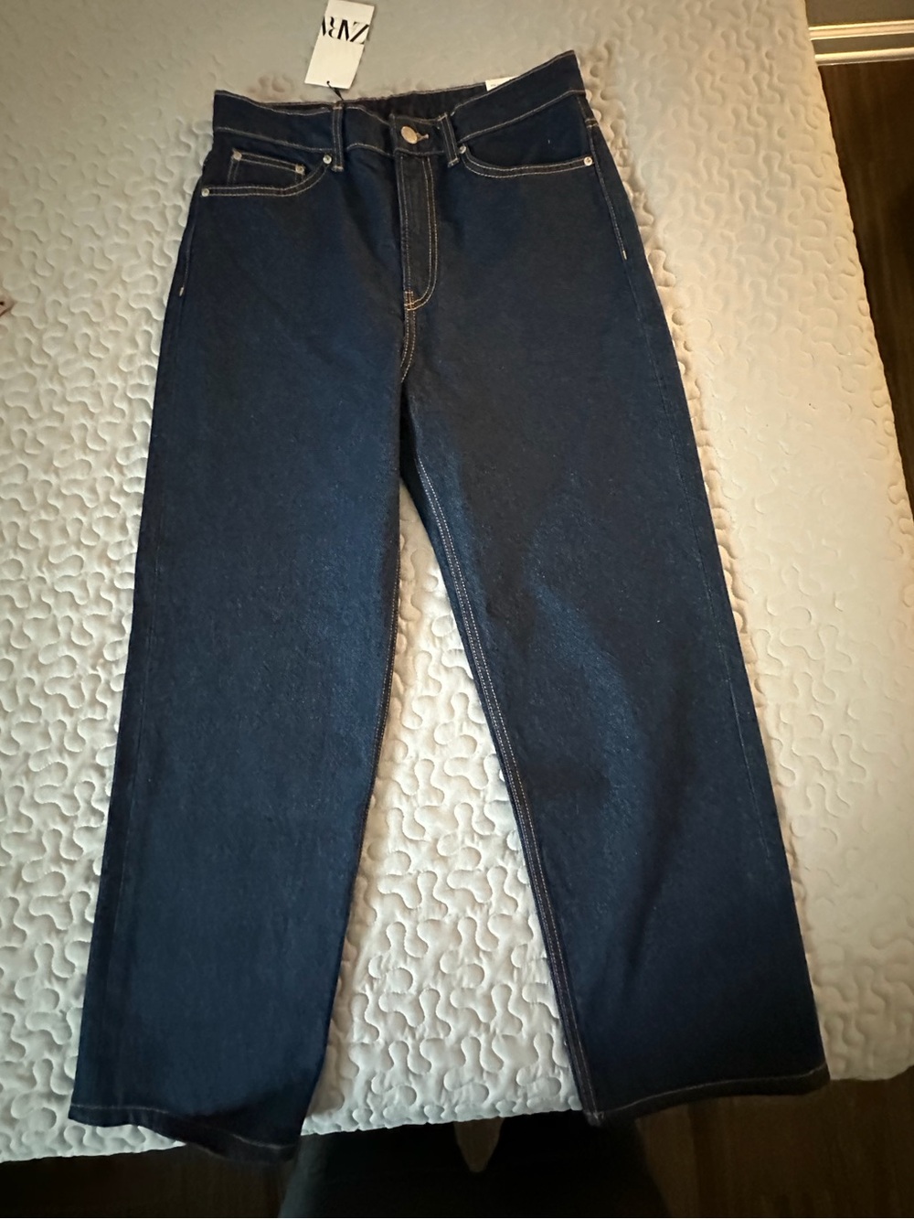 Zara Navy Mom Fit High-Rise Jeans